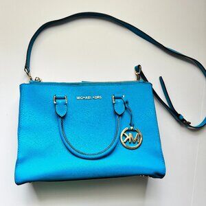 Michael Kors Blue Saffiano Leather Crossbody Handbag